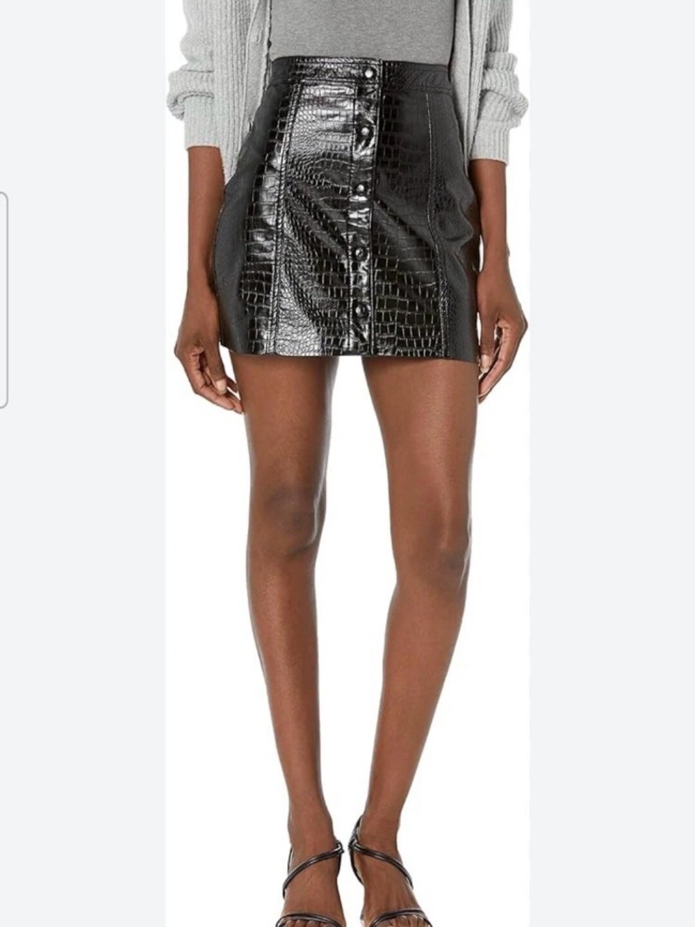 [BLANKNYC] Black Faux Leather Snakeskin Croc Snap Button Mini Skirt 26 NWT